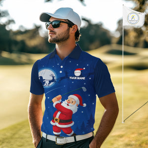 Funny Santa Christmas Golf polo shirts for men Custom Blue team golf jerseys, Christmas golf gifts NQS10828