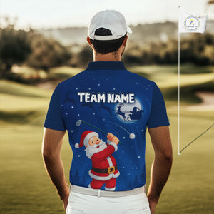 Funny Santa Christmas Golf polo shirts for men Custom Blue team golf jerseys, Christmas golf gifts NQS10828