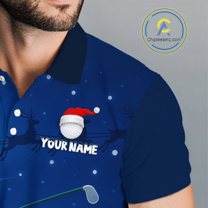 Funny Santa Christmas Golf polo shirts for men Custom Blue team golf jerseys, Christmas golf gifts NQS10828