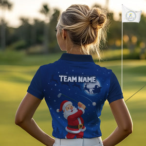 Funny Santa Christmas Golf polo shirts for Women Custom Blue team golf jerseys, Christmas golf gifts NQS10828