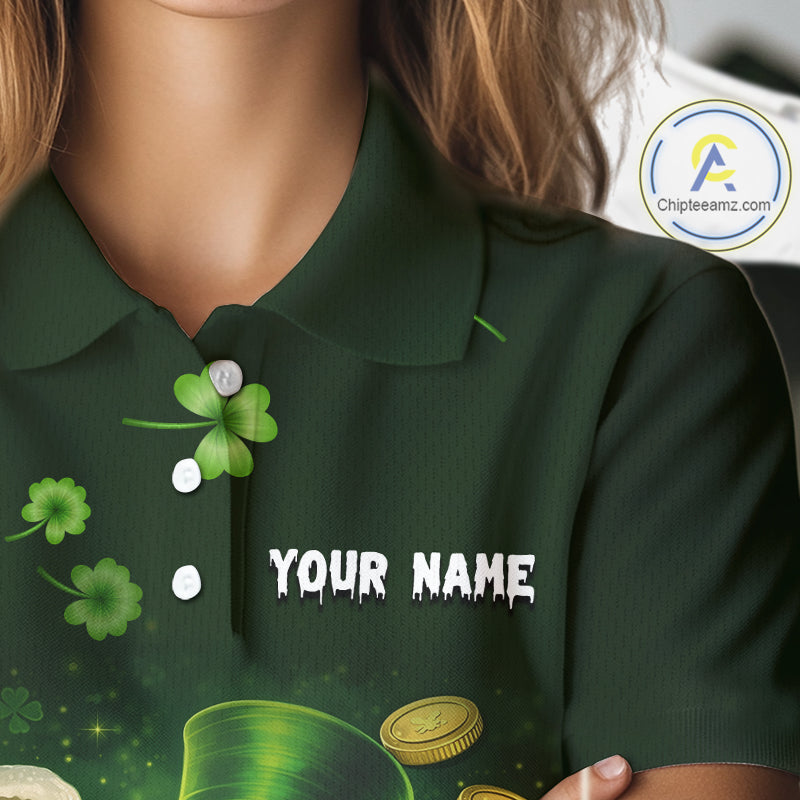 Funny Skull drink beer St Patrick day Green shamrock Women Golf Polo Shirt Custom ladies golf apparel NQS11411