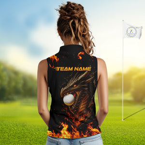 Flame Dragon Sleeveless Golf Polo Shirt Custom Dragon team ladies golf outfits, cool golf gifts NQS10861