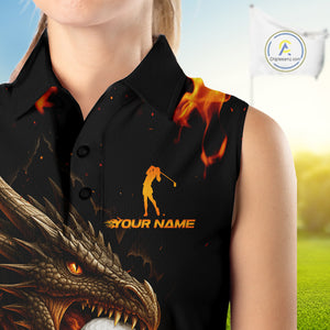 Flame Dragon Sleeveless Golf Polo Shirt Custom Dragon team ladies golf outfits, cool golf gifts NQS10861