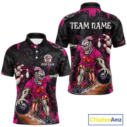 Black and Pink Funny zombie Bowling Shirts For Men Custom Mens Bowling team league jerseys NQS11442