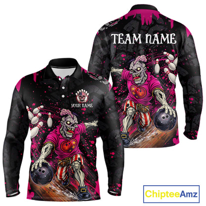 Black and Pink Funny zombie Bowling Shirts For Men Custom Mens Bowling team league jerseys NQS11442