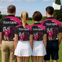 Load image into Gallery viewer, Black and Pink Funny zombie Golf Polo shirts for Men Custom team golf shirts, funny golf polos NQS11443