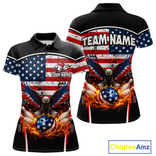 Load image into Gallery viewer, American Flag Eagle Flame Bowling Shirts For Women Custom patriotic Bowling Team Jerseys NQS11735