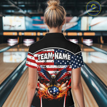 Load image into Gallery viewer, American Flag Eagle Flame Bowling Shirts For Women Custom patriotic Bowling Team Jerseys NQS11735