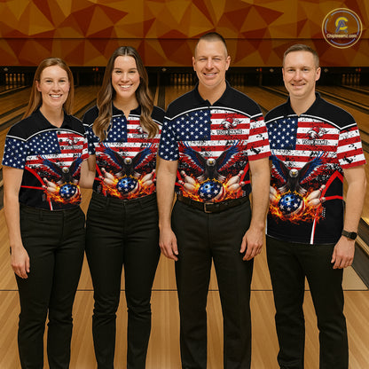 American Flag Eagle Flame Bowling Shirts For Men Custom patriotic Bowling Team Jerseys NQS11735
