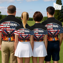 Load image into Gallery viewer, Red, White and Blue American Flag Eagle Flame Golf polo shirt for men custom patriotic golf attire NQS11736