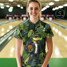 Load image into Gallery viewer, Green tropical leaf pattern Funny Alligator Bowling Shirts For Women Custom Bowling Team Jerseys NQS11744