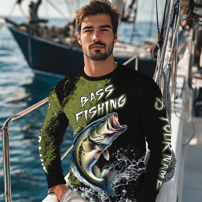 Black and Green Largemouth Bass Fishing Jerseys Custom Bass performance fishing apparel NQS11068