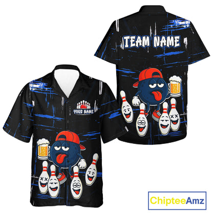 Custom Black And Blue Funny Beer Hawaiian bowling jersey, funny bowling shirts NQS11488