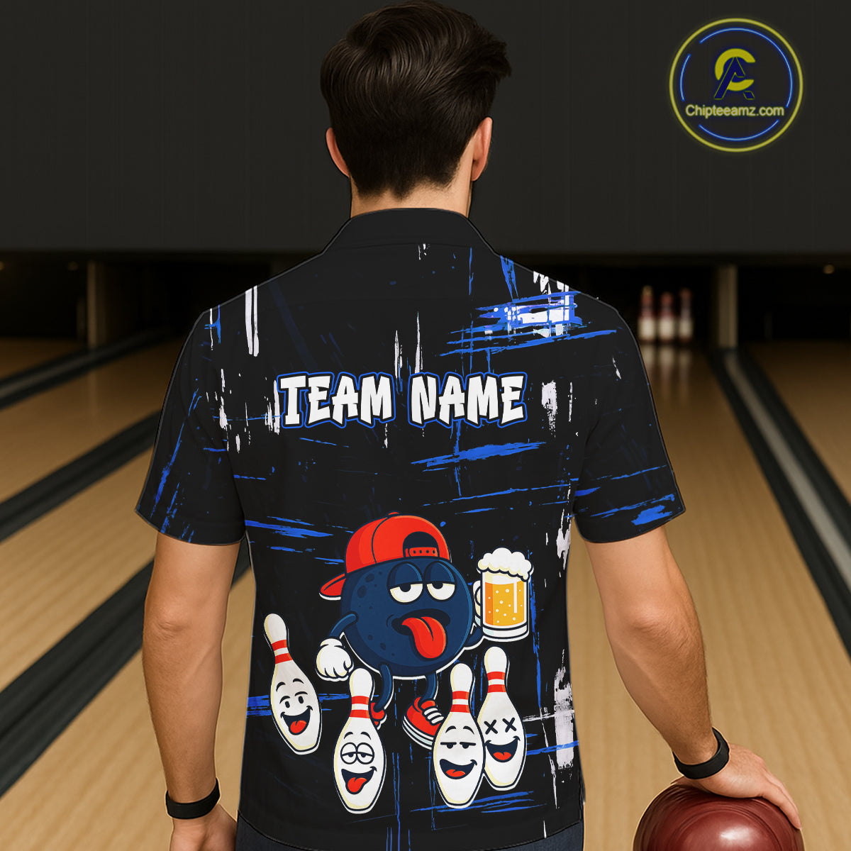 Custom Black And Blue Funny Beer Hawaiian bowling jersey, funny bowling shirts NQS11488