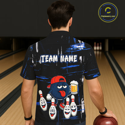 Custom Black And Blue Funny Beer Hawaiian bowling jersey, funny bowling shirts NQS11488