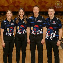 Load image into Gallery viewer, Custom Black And Blue Funny Beer Bowling Men Polo, Quarter Zip Shirts, funny bowling shirts NQS11488