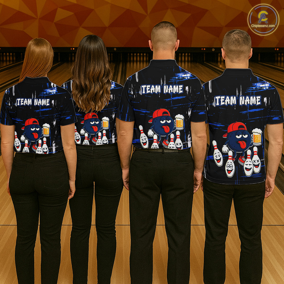 Custom Black And Blue Funny Beer Bowling Women Polo, Quarter Zip Shirts, funny bowling shirts NQS11488