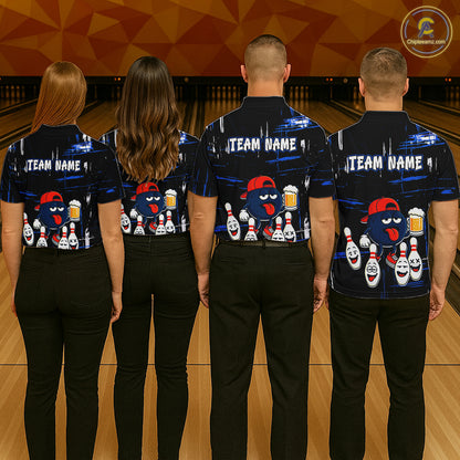 Custom Black And Blue Funny Beer Bowling Women Polo, Quarter Zip Shirts, funny bowling shirts NQS11488