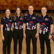 Load image into Gallery viewer, Custom Black And Purple Funny Beer Bowling Women Polo, Quarter Zip Shirts, funny bowling shirts NQS11489