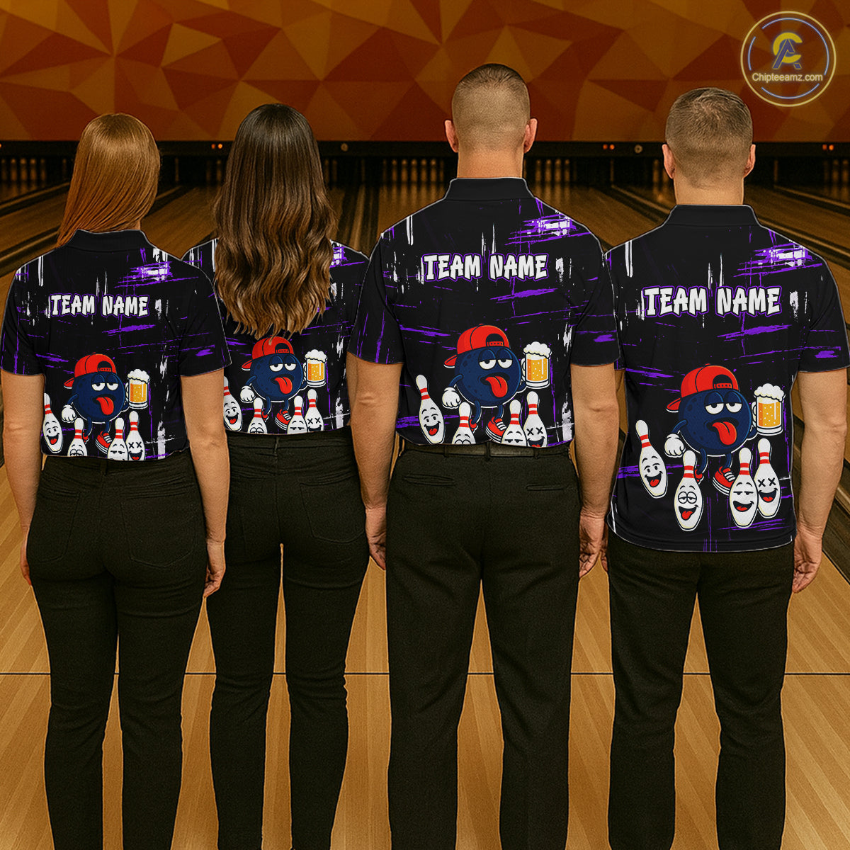 Custom Black And Purple Funny Beer Bowling Women Polo, Quarter Zip Shirts, funny bowling shirts NQS11489