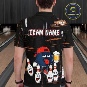 Custom Black And Orange Funny Beer Bowling Men Polo, Quarter Zip Shirts, funny bowling shirts NQS10959