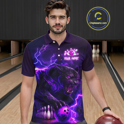 Purple Thunder Lightning Custom Panther Bowling Polo, 1/4 zip Shirts For Men, Panther Bowling Jerseys NQS10789