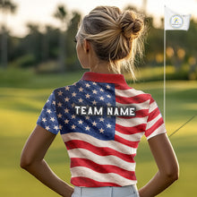 Load image into Gallery viewer, Custom American Flag Eagle Golf Polo Shirts For Women, patriotic Golf attire for ladies NQS11712