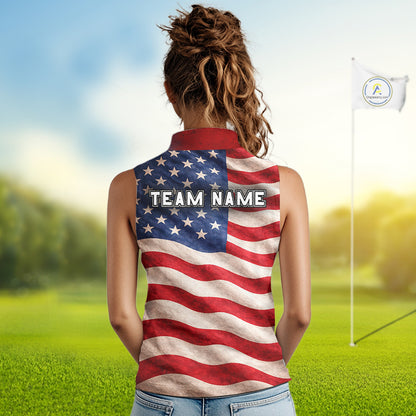 Custom American Flag Eagle Sleeveless Golf Polo Shirts For Women, patriotic Golf attire for ladies NQS11712