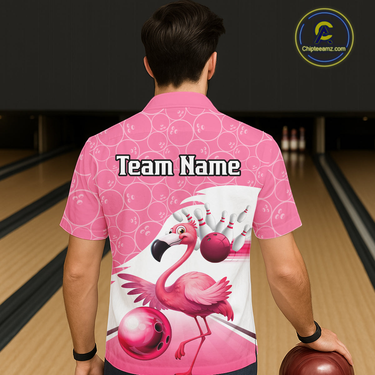 Funny Pink Flamingo Bowling Button-up Shirt Custom Flamingo Team bowling jerseys, gift for bowlers NQS11715