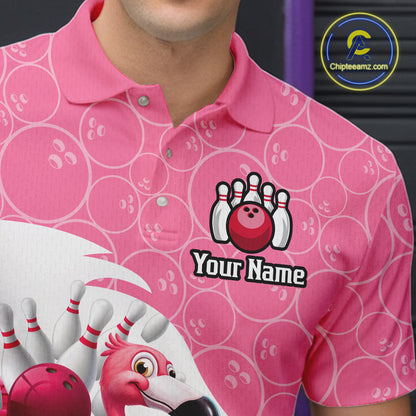 Funny Pink Flamingo Bowling Shirts for Men Custom Flamingo Team bowling jerseys, gift for bowlers NQS11715