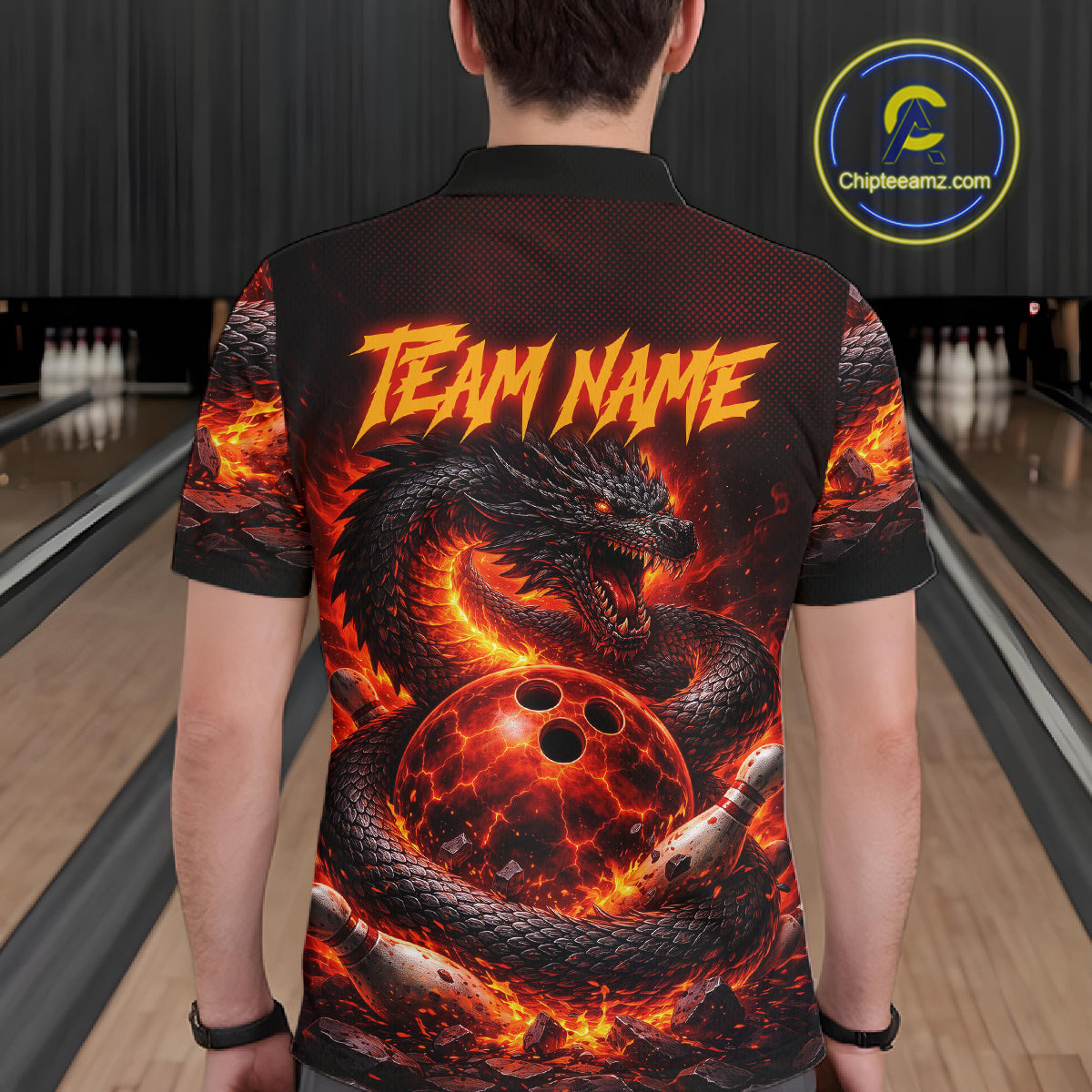 Custom Red Dragon Bowling Polo Shirts, Bowling 1/4 zip jersey For Men, Team Bowling League jerseys NQS11588