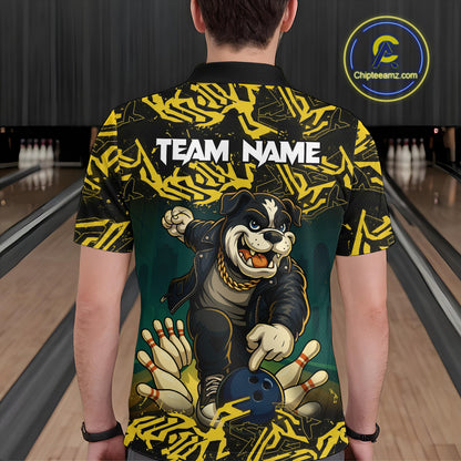 Black and Yellow Camo Funny Bulldog Bowling Shirts For Men Custom Cool Bowling Outfits Team Jerseys NQS11215