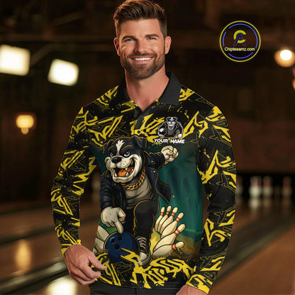 Black and Yellow Camo Funny Bulldog Bowling Shirts For Men Custom Cool Bowling Outfits Team Jerseys NQS11215