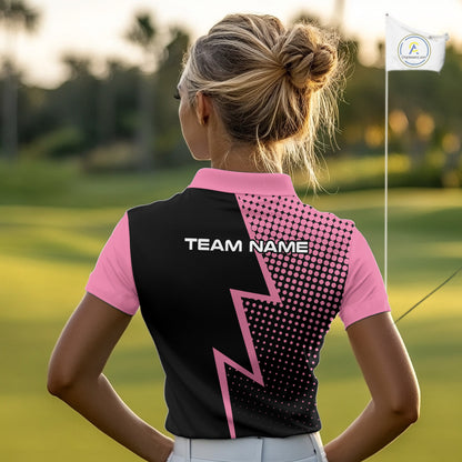 Black and Pink dots pattern Lightning Golf polo shirts for Women custom golf top for ladies NQS10853