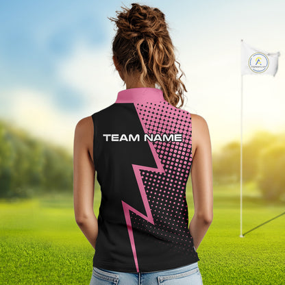 Black and Pink dots pattern Lightning Sleeveless Golf polo shirt custom golf top for ladies NQS10853
