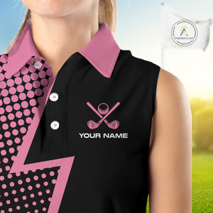 Black and Pink dots pattern Lightning Sleeveless Golf polo shirt custom golf top for ladies NQS10853