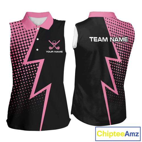 Black and Pink dots pattern Lightning Sleeveless Golf polo shirt custom golf top for ladies NQS10853