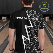 Load image into Gallery viewer, Black &amp; White Lightning Camo Bowling Polo, Quarter Zip Shirt For Men Custom Team Bowling Jersey NQS10854