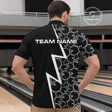 Load image into Gallery viewer, Black &amp; White Lightning Camo Bowling Polo, Quarter Zip Shirt For Men Custom Team Bowling Jersey NQS10854