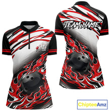 Load image into Gallery viewer, Red Flame Bowling Polo, Quarter Zip Shirts For Women Custom Bowling Team Jerseys, Gift For Bowlers NQS11738