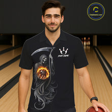 Load image into Gallery viewer, Flame Skull Reaper Bowling Hawaiian Shirt Custom Bowling Team Button-up Shirt | Black NQS11745