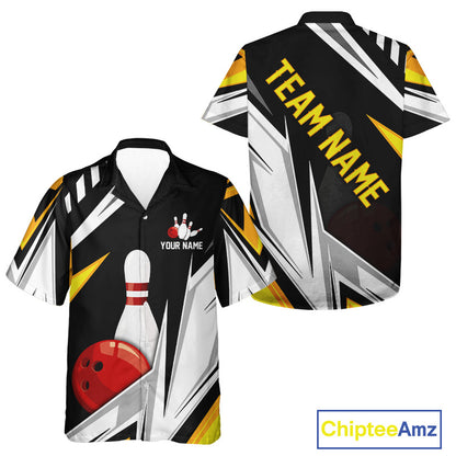 Black, White and Gold Bowling Hawaiian Shirt Custom Team Bowling Button Up Shirt League Jerseys NQS11264