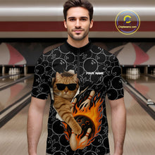 Load image into Gallery viewer, Custom Funny Cat Bowling shirts for men, black camo flame cool bowling uniform for team bowlers NQS11074
