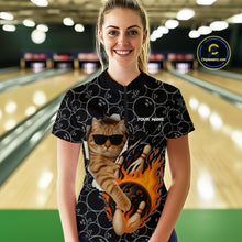 Load image into Gallery viewer, Custom Funny Cat Bowling shirts for women, black camo flame cool bowling uniform for team bowlers NQS11074