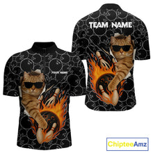 Load image into Gallery viewer, Custom Funny Cat Bowling shirts for men, black camo flame cool bowling uniform for team bowlers NQS11074