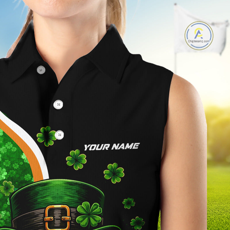 Green shamrock pattern St Patrick Skull Golf and Beer Sleeveless golf tops Custom ladies golf outfit NQS11483