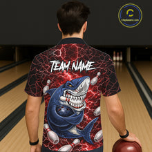 Load image into Gallery viewer, Red Lightning Thunder Angry Shark Bowling button-up shirts Custom Shark Hawaiian Bowling Team Jersey NQS11756