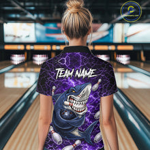 Load image into Gallery viewer, Purple Lightning Thunder Angry Shark Bowling shirts For Women Custom Shark Bowling Team Jerseys NQS11757