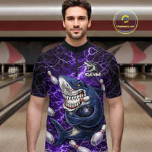 Load image into Gallery viewer, Purple Lightning Thunder Angry Shark Bowling shirts For Men Custom Shark Bowling Team Jerseys NQS11757