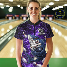 Load image into Gallery viewer, Purple Lightning Thunder Angry Shark Bowling shirts For Women Custom Shark Bowling Team Jerseys NQS11757